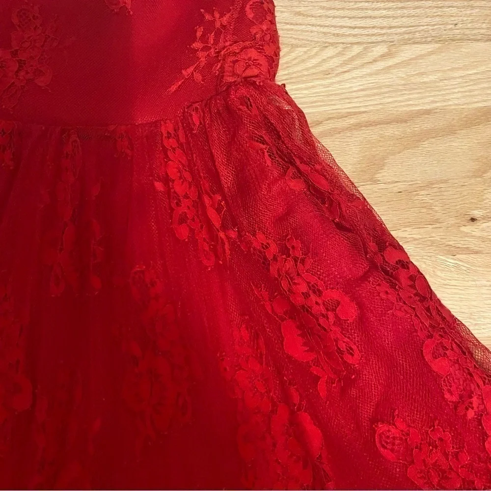 Biscotti Red Lace Tulip Hem Dress Sz 5 Sleeveless Girls Kids